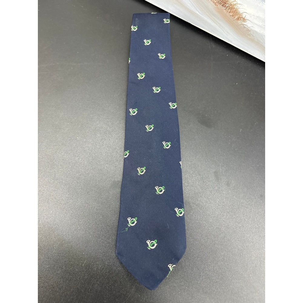 Creighton Mens Navy Blue French Horn Musical Instrument Silk Blend Necktie Tie